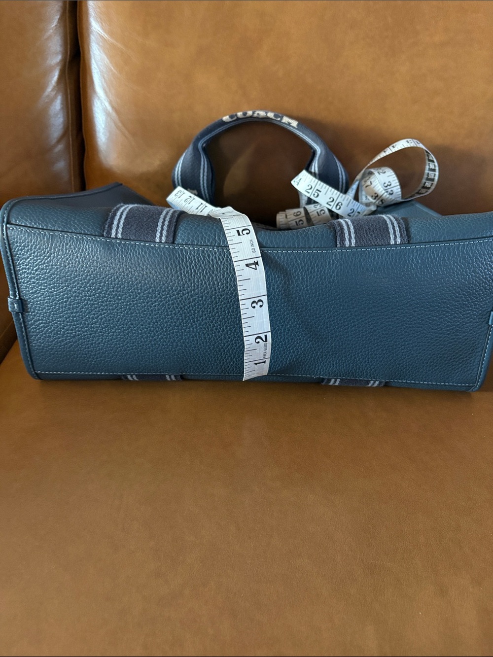 Coach Smith Tote Denim Colored Pebbled Leather Handles Adjustable Guitar Strap - Picture 12 of 12